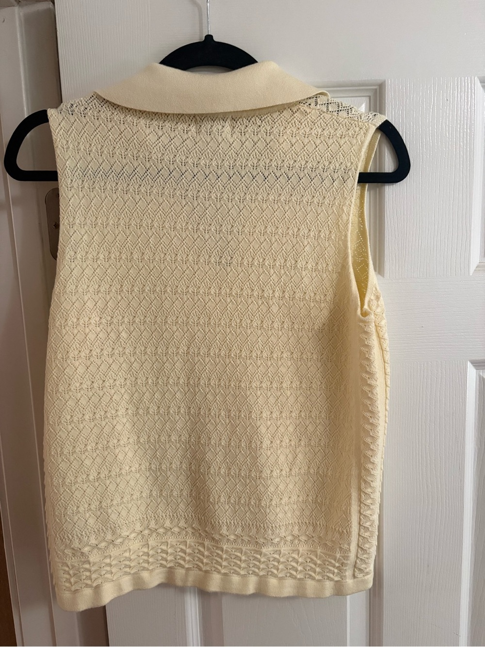 Elie Tahari sleeveless sweater blouse top collared cream knit stretch office M - Picture 2 of 4